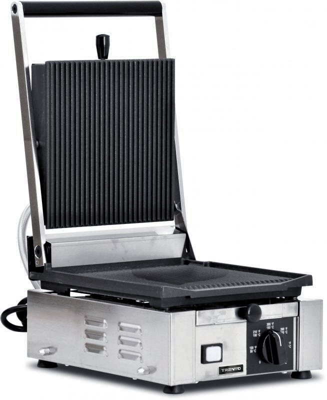 Trento Single Panini Grill with Top and Bottom Grooved Grill Surface — Size: 10" x 9"