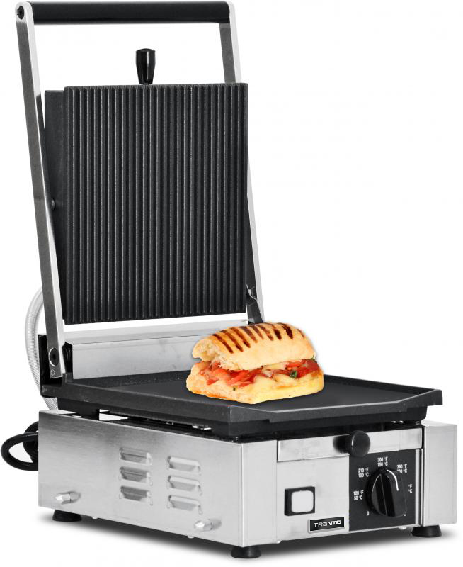 Trento 10″ x 9″ Single Panini Grill with Grooved Top and Smooth Bottom Grill Surface Trento 10″ x 9″ Single Panini Grill with Grooved Top and Smooth Bottom Grill Surface - 2