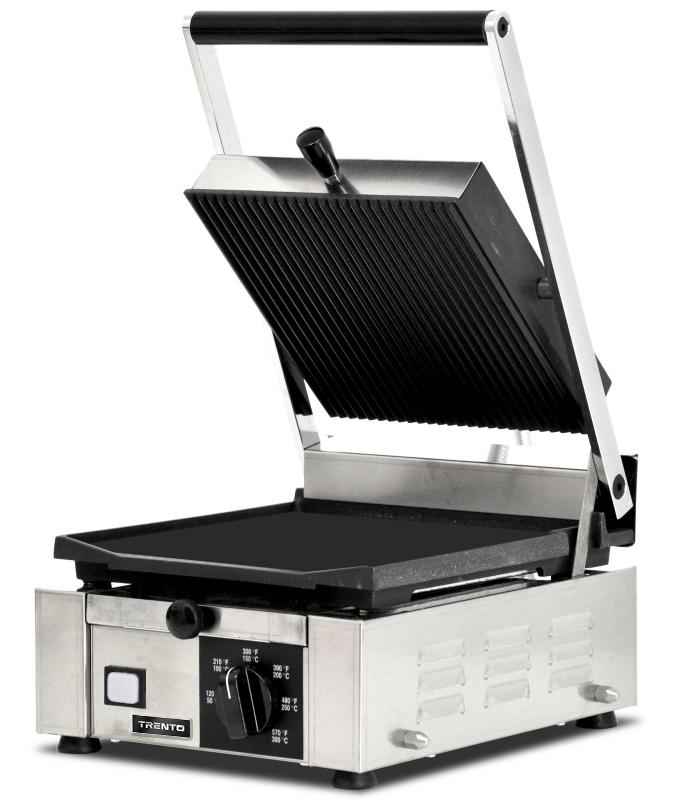 Trento 10″ x 9″ Single Panini Grill with Grooved Top and Smooth Bottom Grill Surface Trento 10″ x 9″ Single Panini Grill with Grooved Top and Smooth Bottom Grill Surface - 3