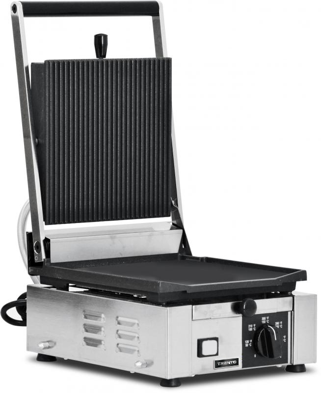 Trento 10″ x 9″ Single Panini Grill with Grooved Top and Smooth Bottom Grill Surface