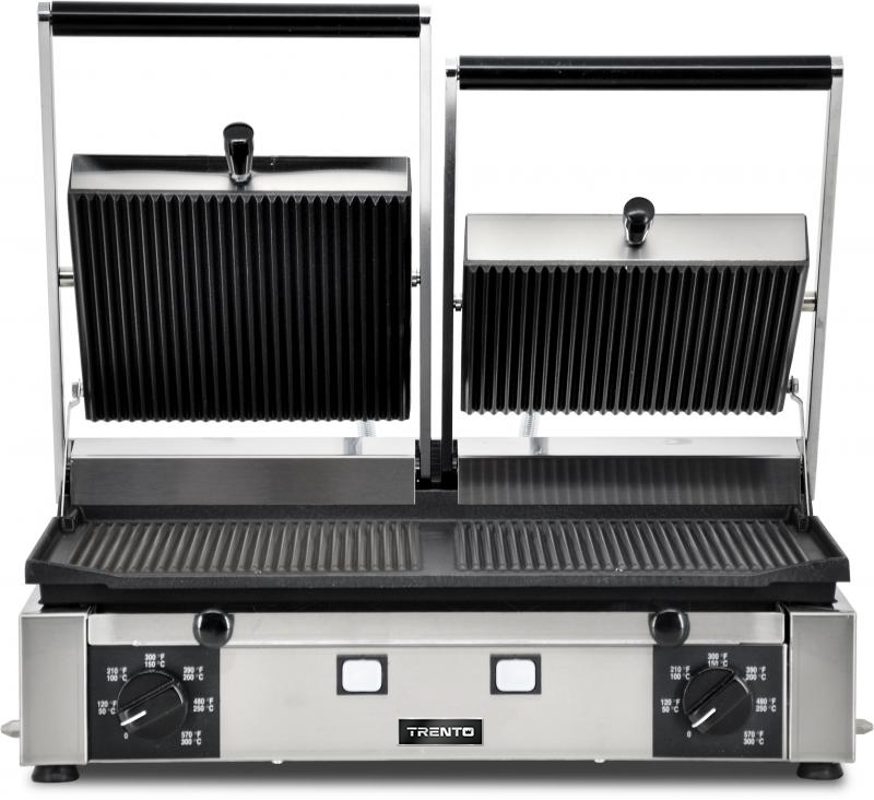 Trento 10″ x 19″ Double Panini Grill with Grooved Top and Bottom Grill Surface