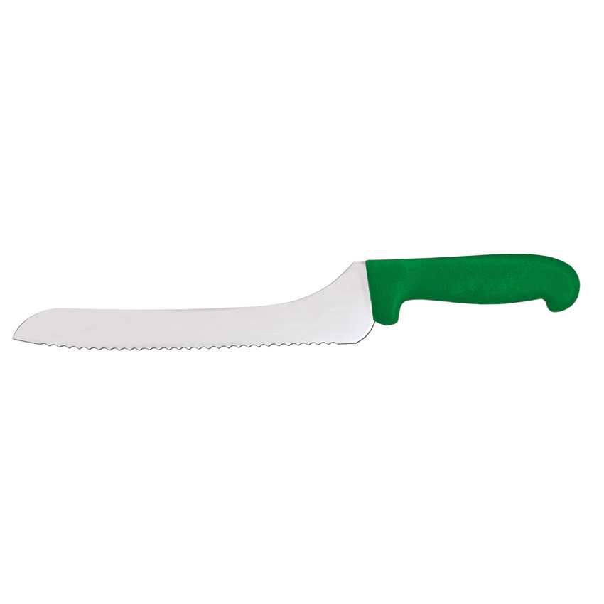Omcan 9" Slicer Offset Serrated Blade Knife — Color: Green / Handle Material: Green Polypropylene