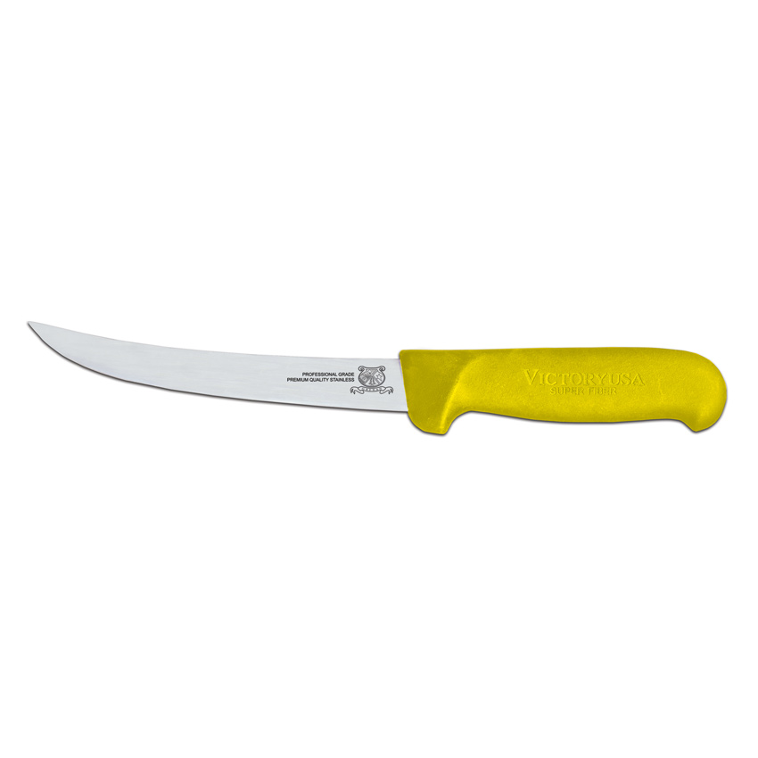 Omcan 6" Curved Blade Boning Knife — Color: Yellow / Handle Material: Yellow Super Fiber