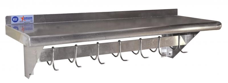 Omcan Stainless Steel Pot Rack with Shelf — Size: 12" x 48"