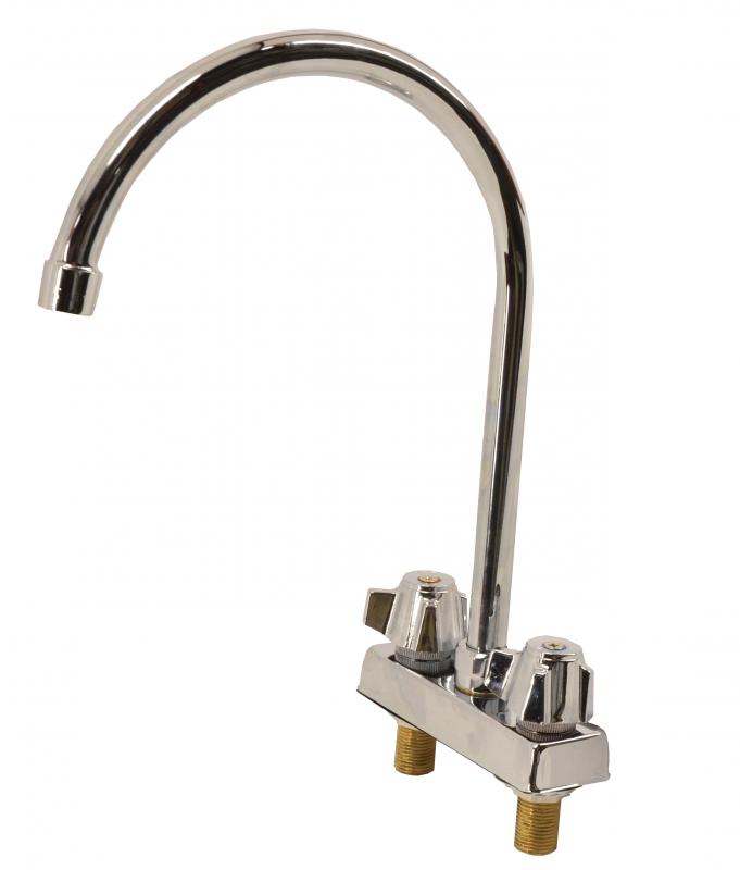 Omcan Deck Mounted Sink Faucet with Goose Neck Spout Faucet for Drop in Sinks — Size: 9"