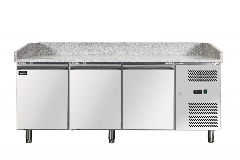 80" Three (3) Doors Granite Top Refrigerated Pizza Prep Table, 20.5 cu.ft. (580 L), Stainless Steel