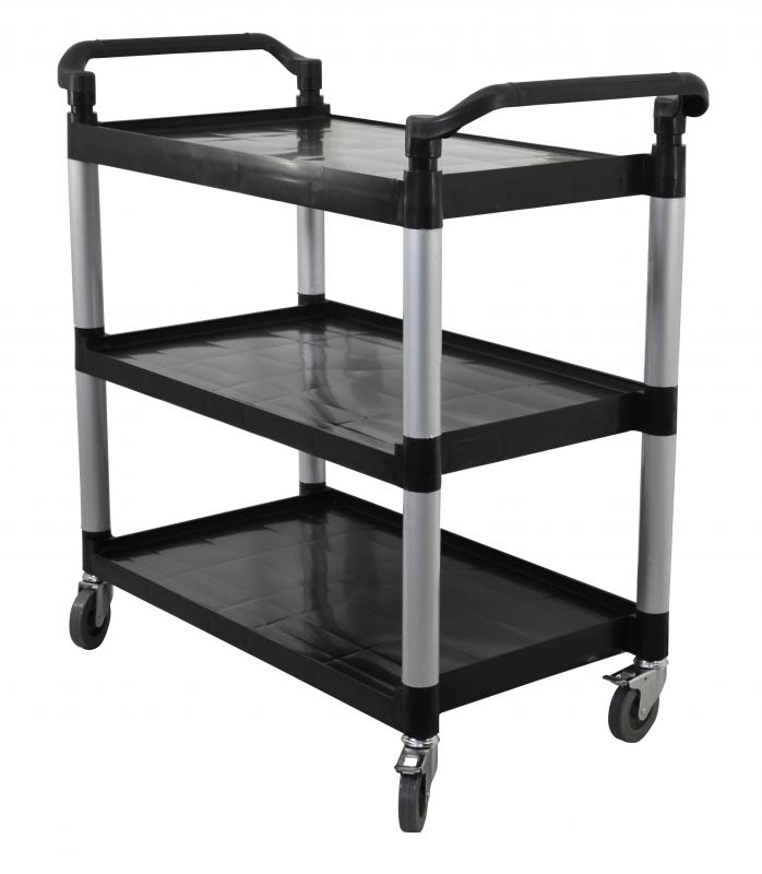 Omcan Plastic Bussing Cart with tray size — Size: 19.5" x 31" / Color: Black