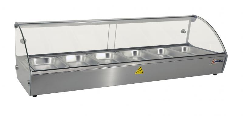 44" Countertop Display Warmer, 6 Pans, Curved Glass, Full-Service