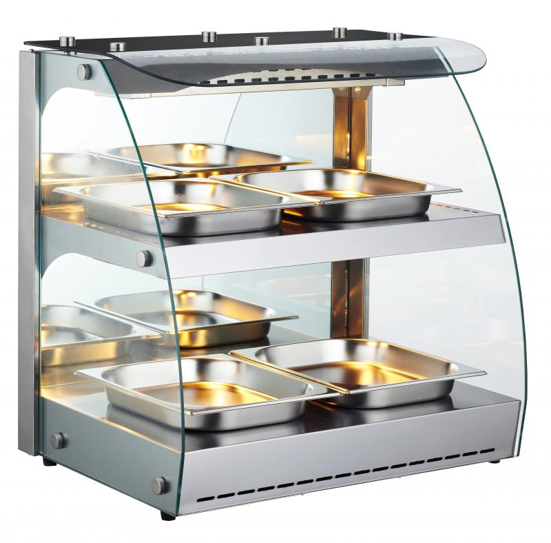 25" Heated Display Case, 2 Shelves, Curved Glass, Self-Service, 3.5 cu.ft. (100 L) Capacity