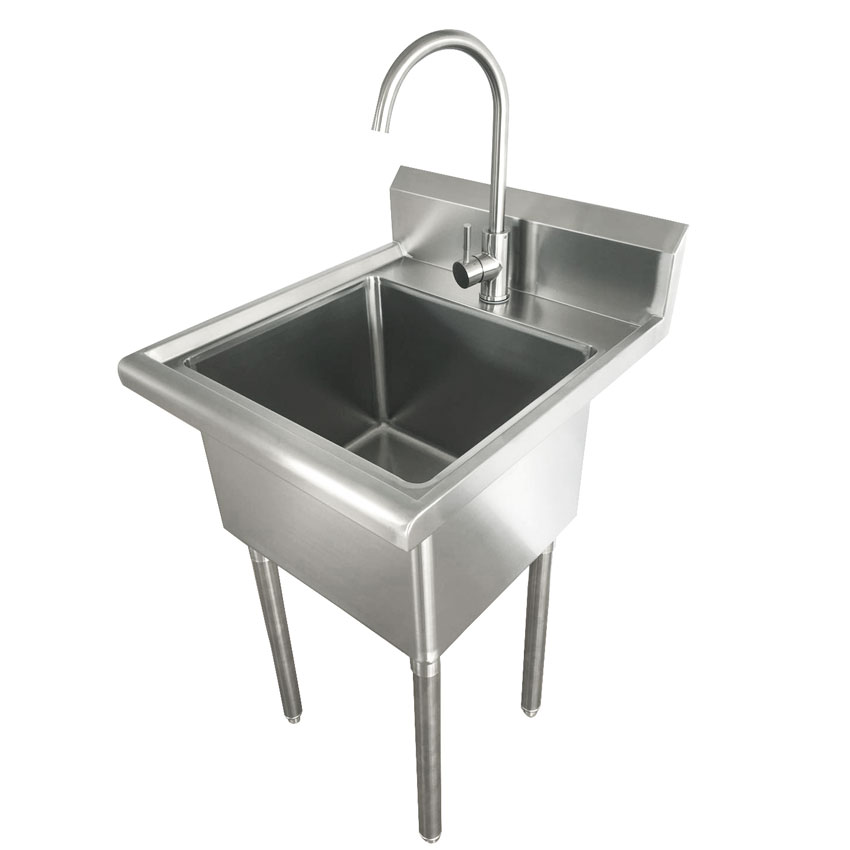 18″ x 16″ x 13″ 16-gauge, 304 stainless steel One Tub Laundry Sink with Faucet and Drain Basket