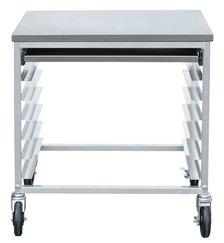 29″ x 20 1/2″ x 30″ Aluminum Multi-Utility Cart with Cutting Board Drawer and 6 Pan Slots