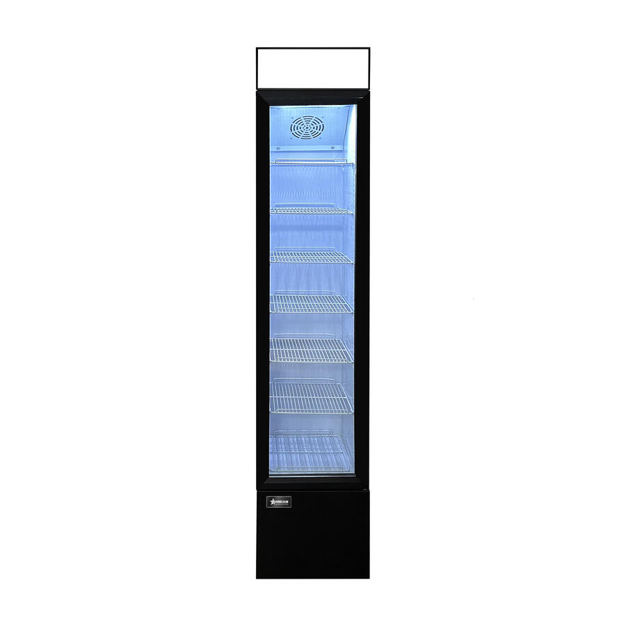 14″ Slim One (1) Glass Door Display Refrigerator with Lightbox, 3.7 cu.ft. (105 L), Black