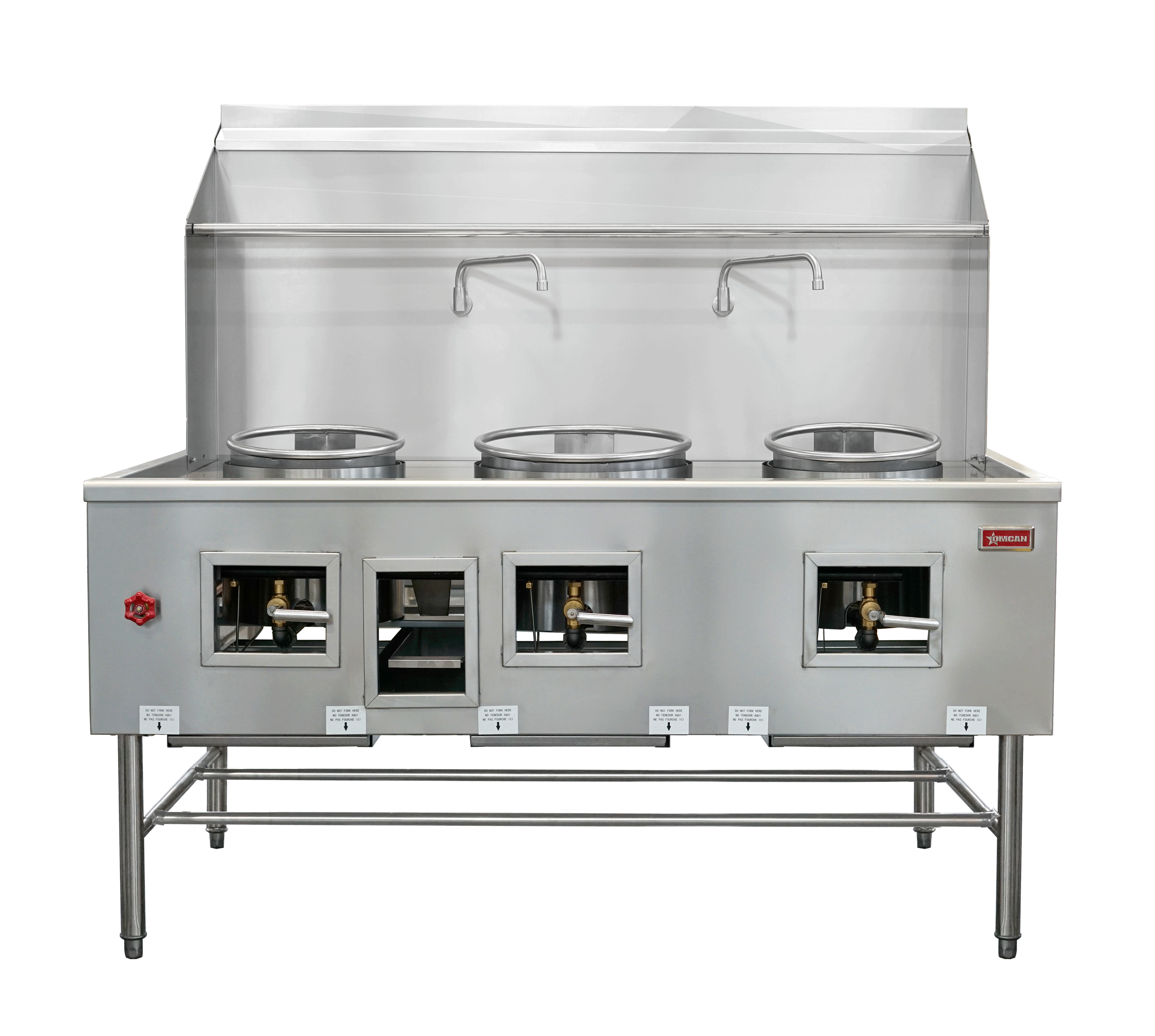 Three Chamber Wok Range with Two 13″ Ring & One 16″ Ring, Backsplash, Faucet, 315,000 BTU – Natural Gas
