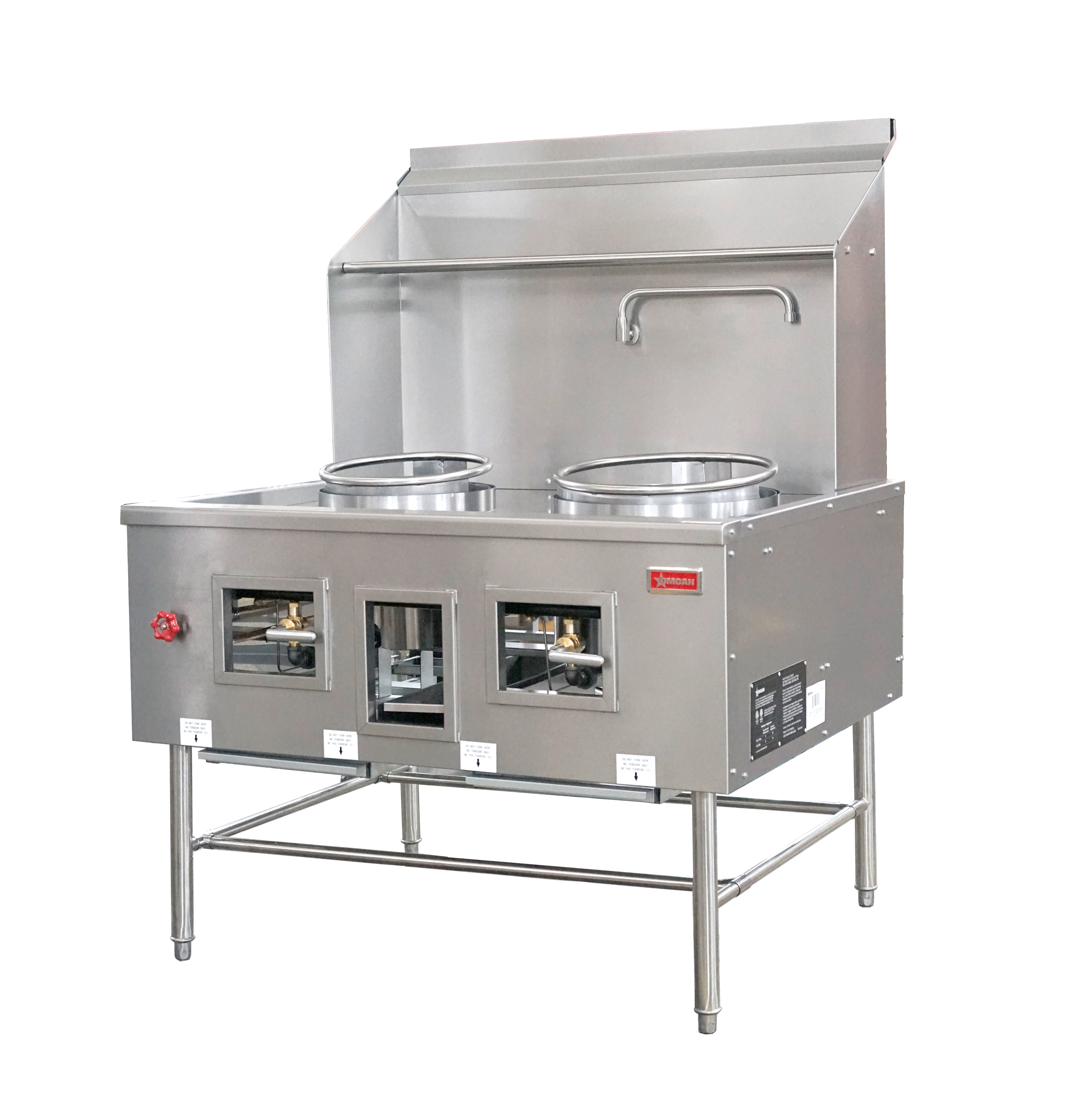 Two Chamber Wok Range with 13" + 16″ Ring, Backsplash, Faucet, 220,000 BTU – Natural Gas