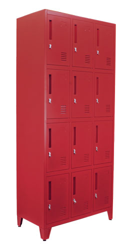 OMCAN 4 Tier, 3 Bank Steel Locker – Red