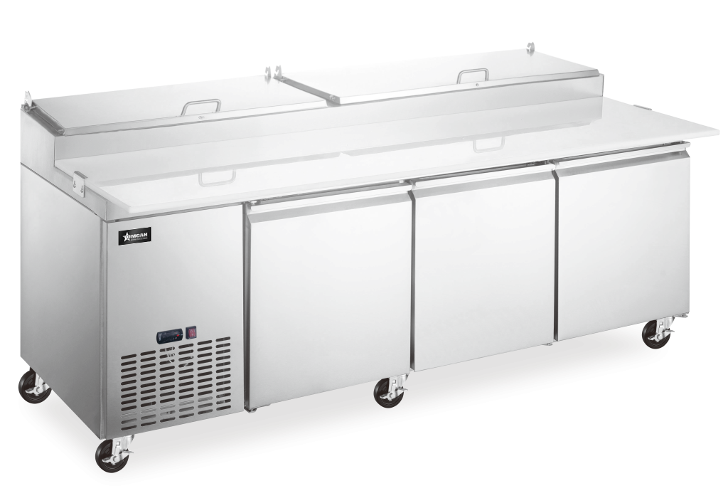 92″ Three (3) Door Refrigerated Pizza Prep Table, 24 cu.ft (680 L), Stainless Steel