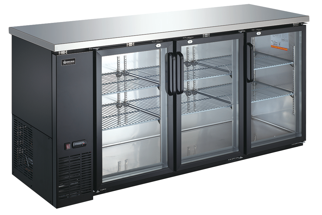 73" Three (3) Glass Door Back Bar Cooler with Lock, 19.6 cu.ft. (556 L)