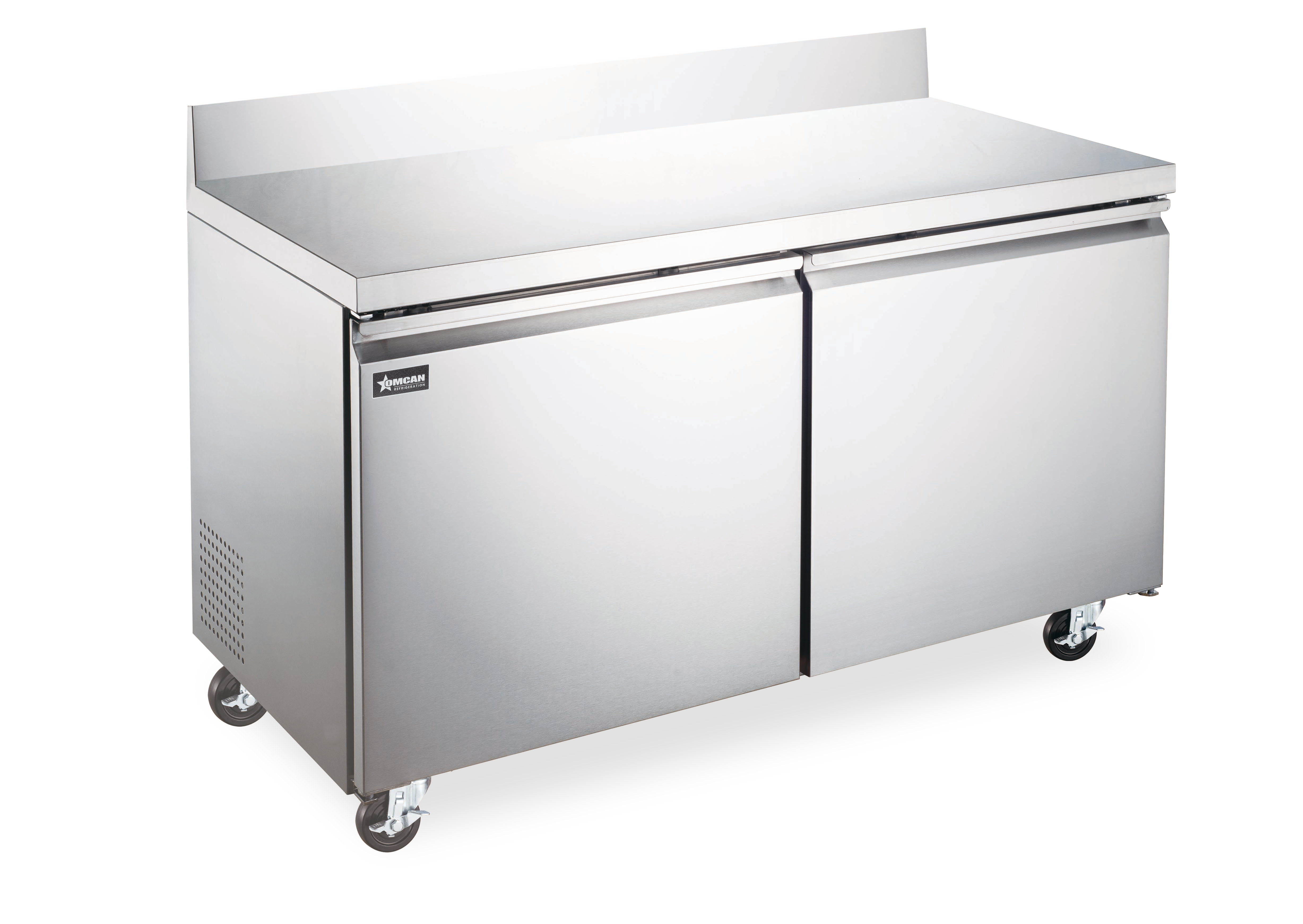 Omcan Two (2) Door Worktop Refrigerator with Backsplash, . ( ), Stainless Steel — Size: 47" / Capacity: 11 cu ft