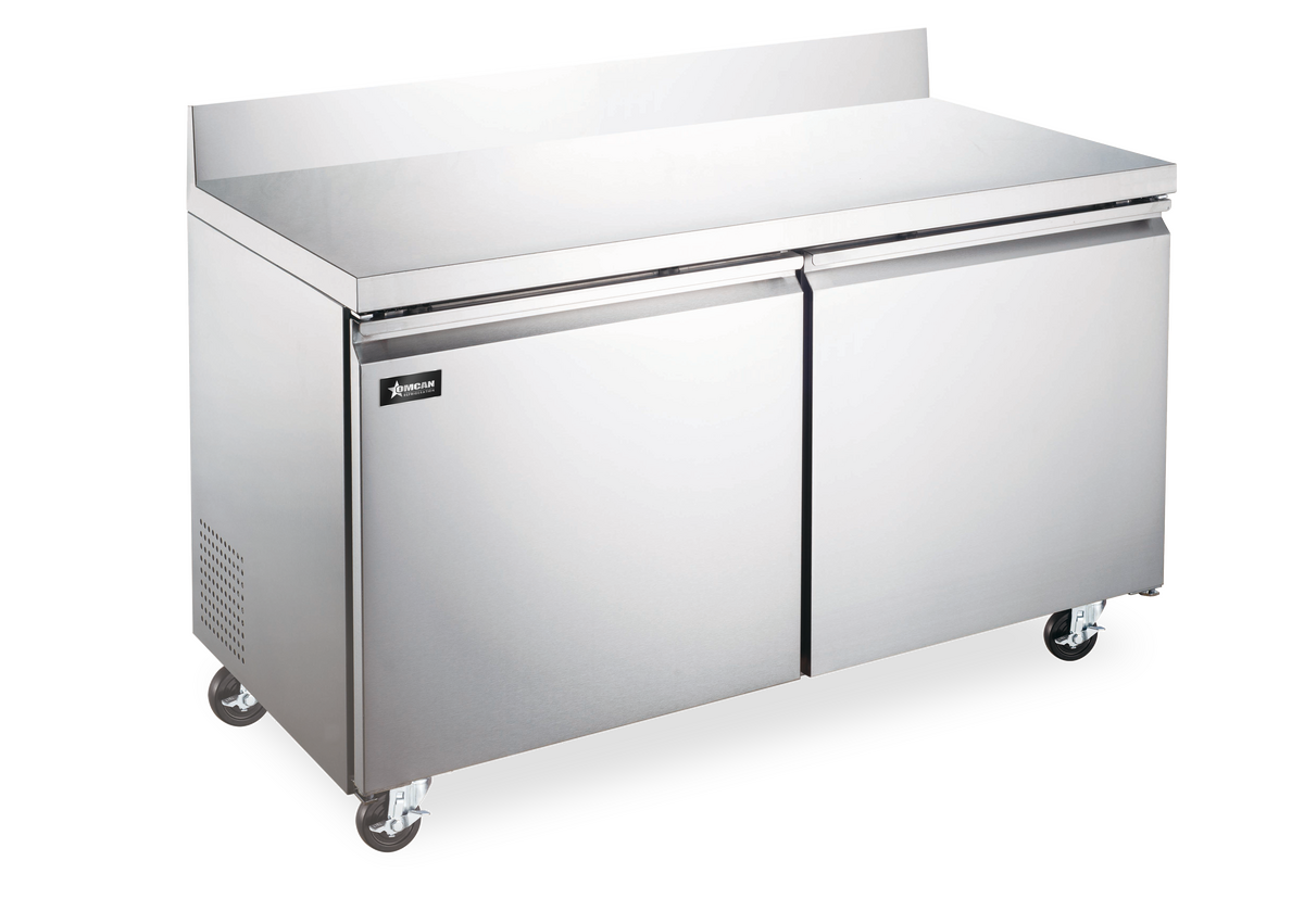 Omcan Two (2) Door Worktop Freezer with Backsplash, . ( ), Stainless Steel — Size: 60" / Capacity: 15 cu ft
