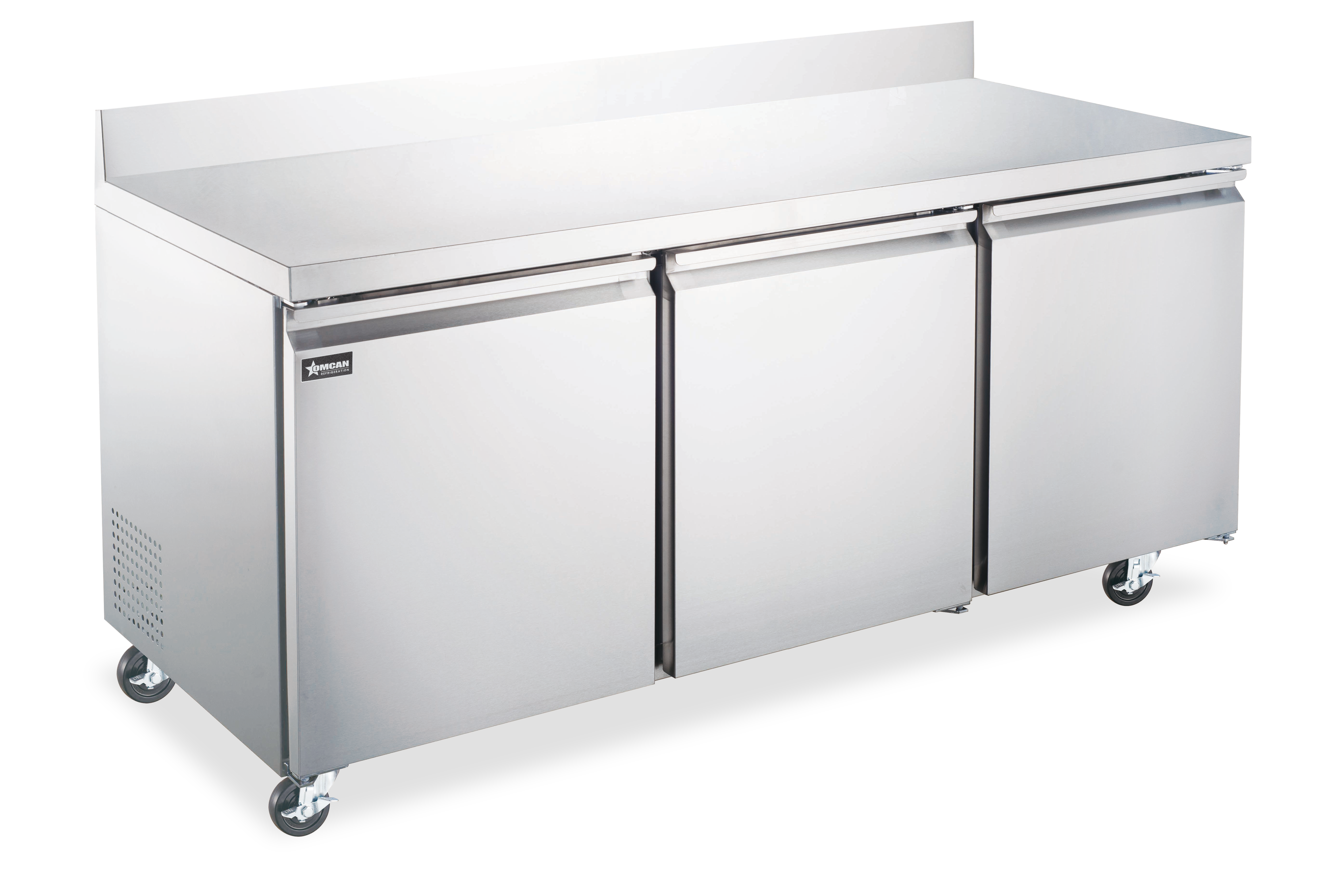 OMCAN 72″ Three (3) Door Worktop Refrigerator With Backsplash, 17 cu.ft (481 L), Stainless Steel