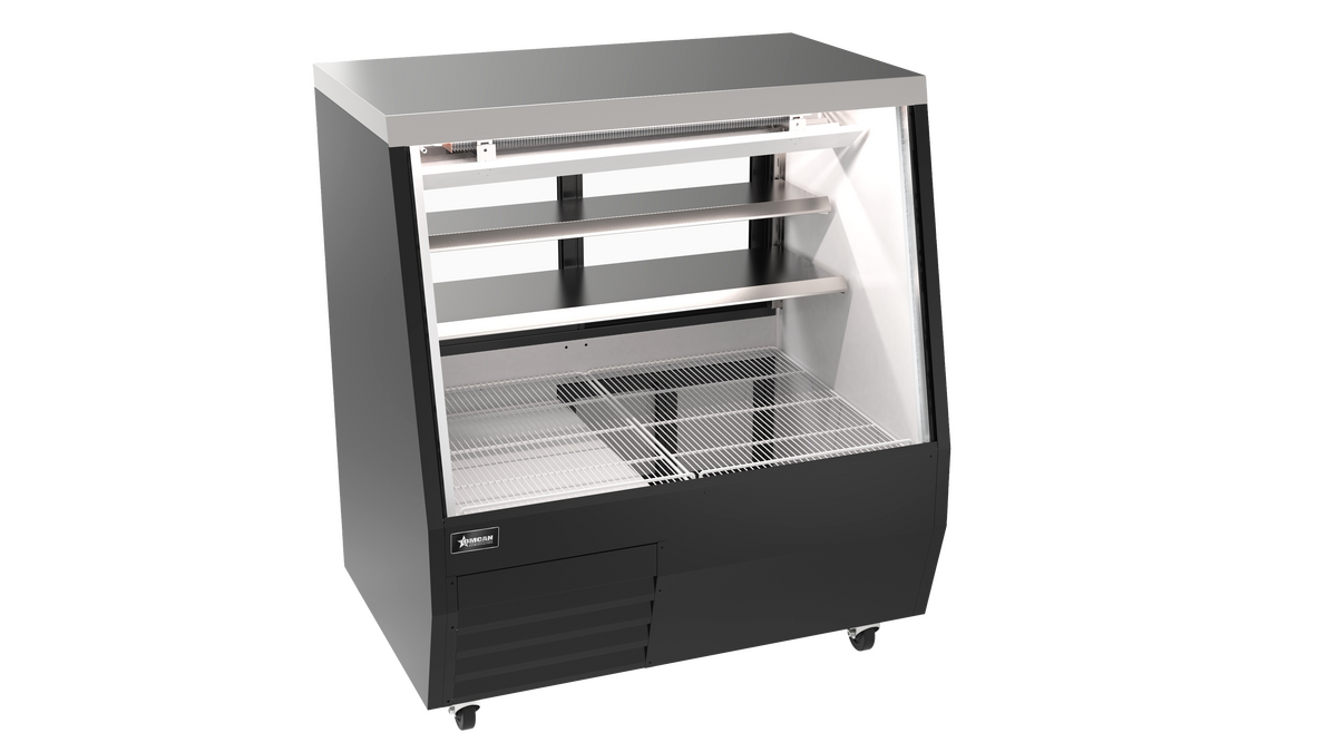 50” Square Glass Refrigerated Double-Duty Deli Case, 20.58 cu.ft. (583 L), Black