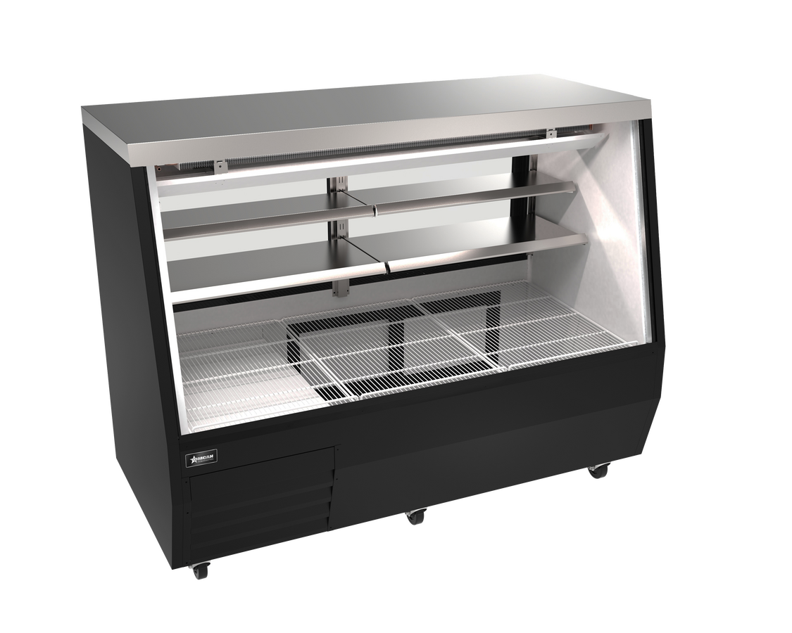 71” Square Glass Refrigerated Double-Duty Deli Case, 30.06 cu.ft. (851 L), Black