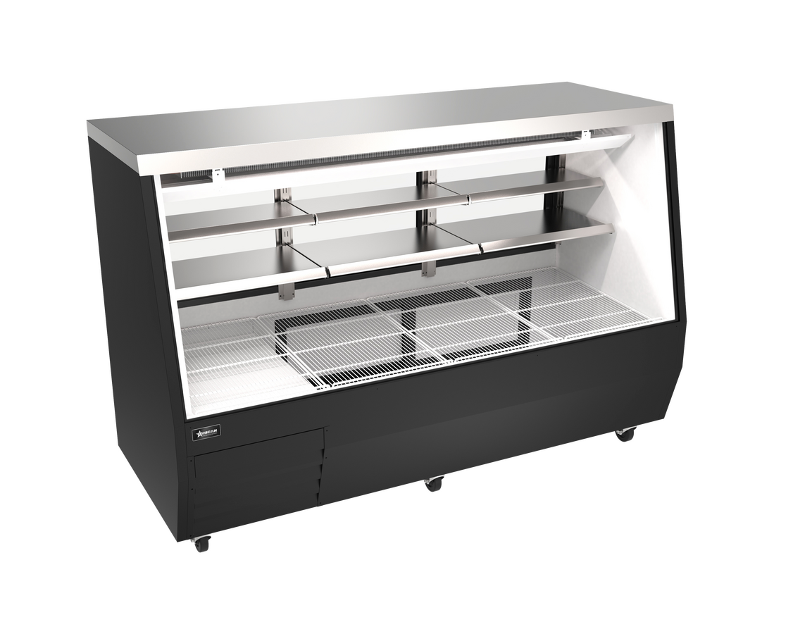 84” Square Glass Refrigerated Double-Duty Deli Case, 35.92 cu.ft. (1017 L), Black