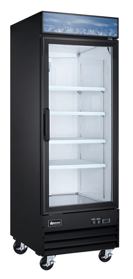 31” One (1) Glass Door Display Freezer, 23 cu.ft. (648 L), Black