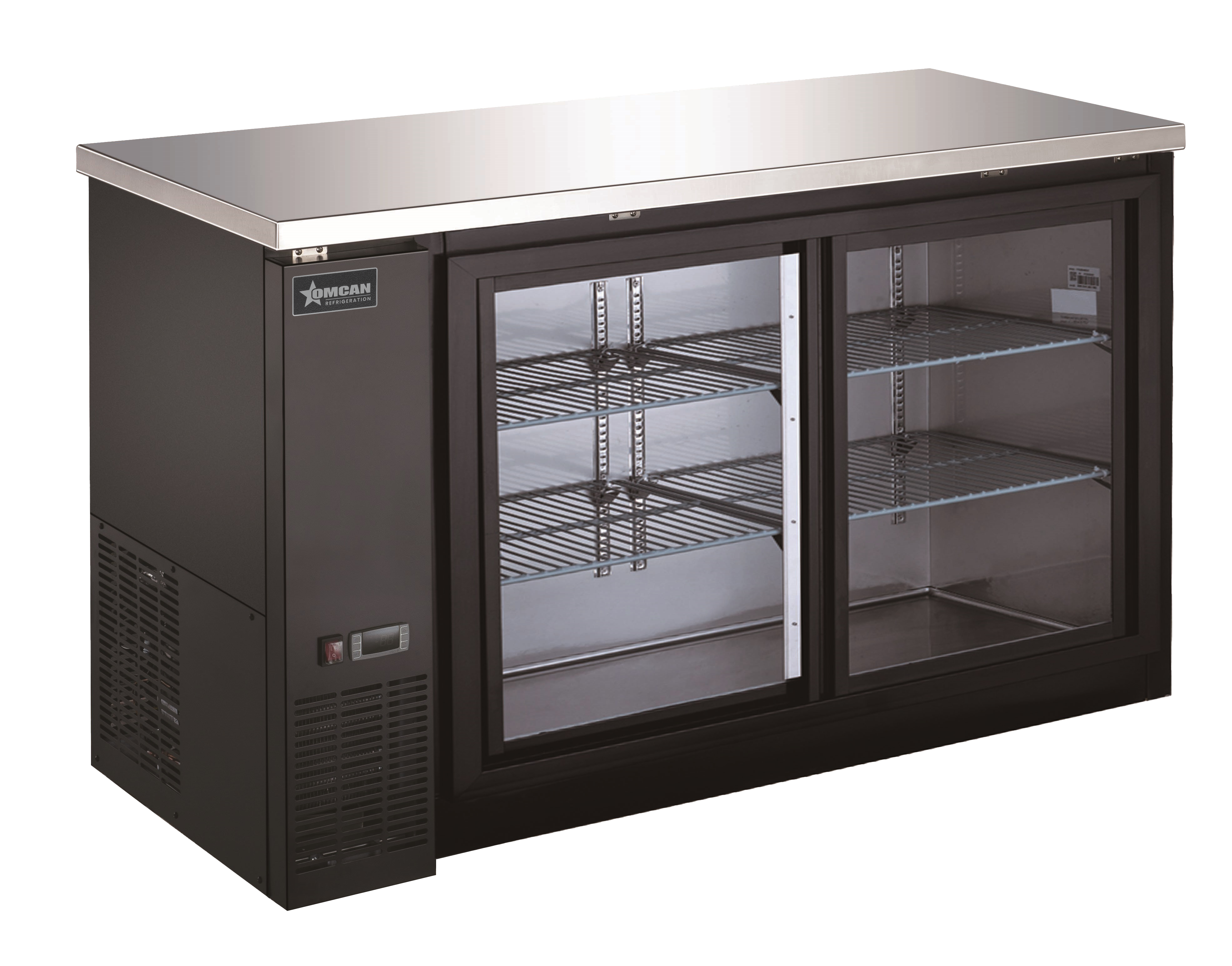 Omcan Two (2) Glass Door Back Bar Cooler with Sliding door, ( ) — Size: 60" / Capacity: 15.8 cu ft
