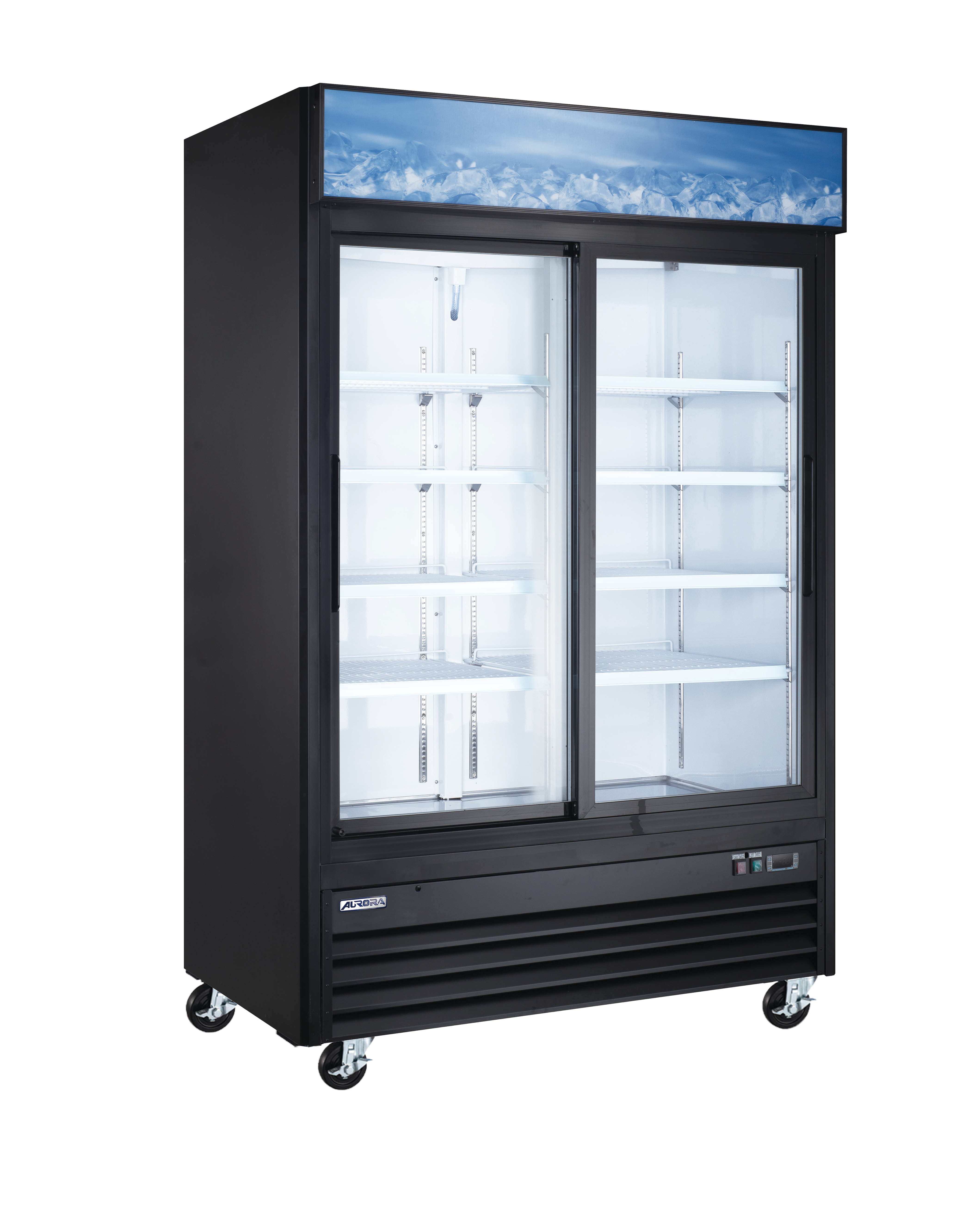 Aurora 54″ Two (2) Sliding Glass Doors Display Refrigerator with Lightbox, 45 cu.ft. (1274 L), Black