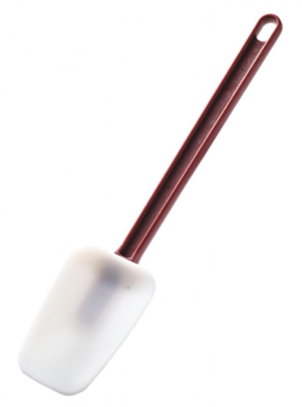 Omcan High Temperature Silicone Scraper Spoonula with Red Handle — Size: 10"