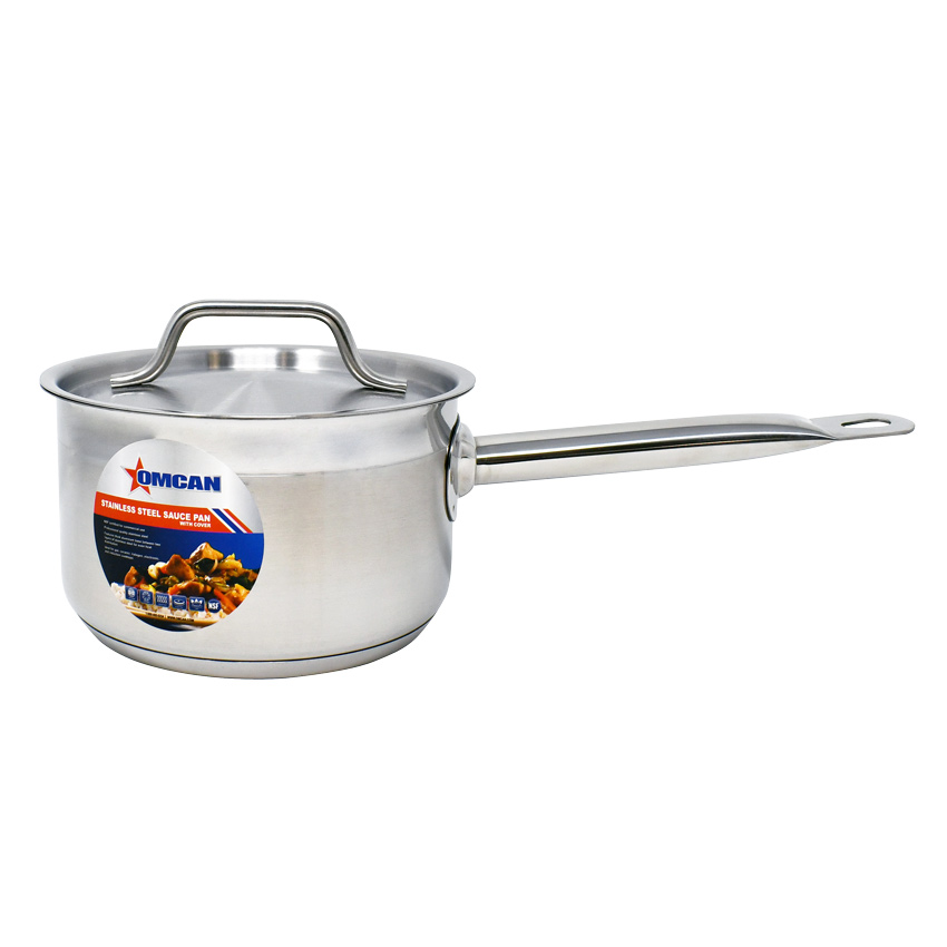 Omcan Stainless Steel Sauce Pan with Lid and Handle — Capacity: 2 qt