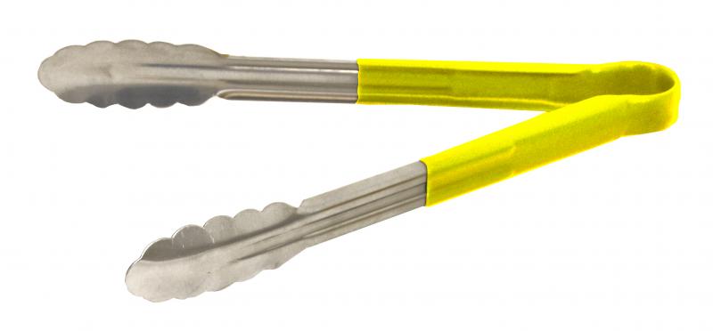 Omcan Heavy-Duty Utility Tongs — Size: 12" / Color: Yellow / Handle Material: Yellow Plastic