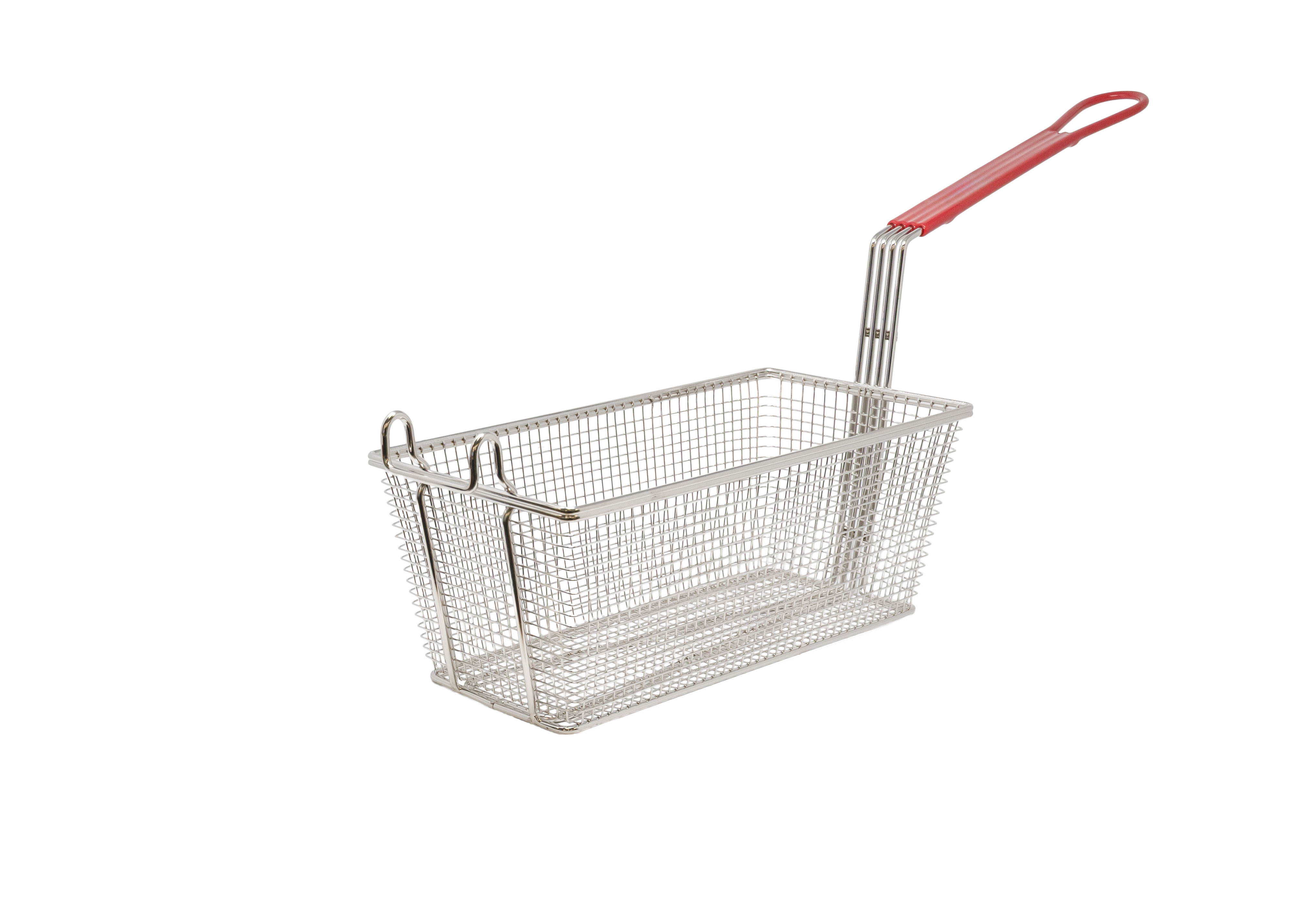 Omcan Nickel-Plated Iron Fryer Basket with Handle — Size: 13" x 6 1/2" x 5" / Color: Red