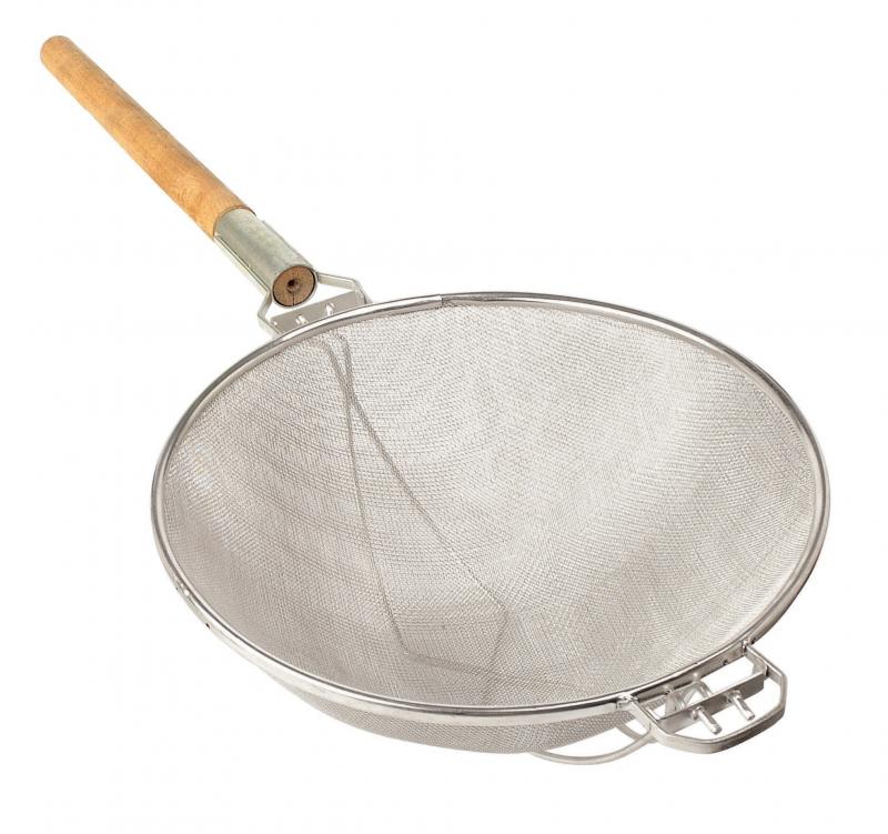 Omcan Stainless Steel Mesh Strainer with Reinforced Double Mesh and Round Handle — Size: 14"