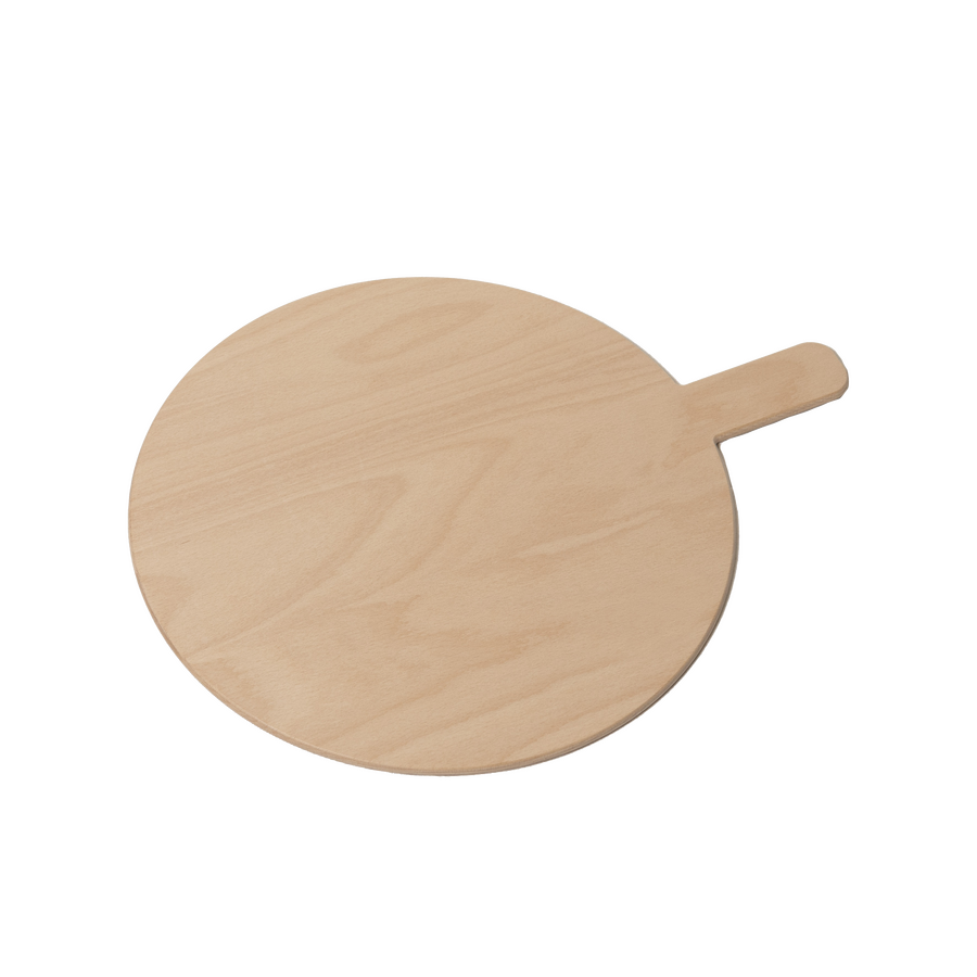 Linea Dori 20" x 20" Beech Wood Round Pizza Serving Board 0.3" Thick with 4” Handle