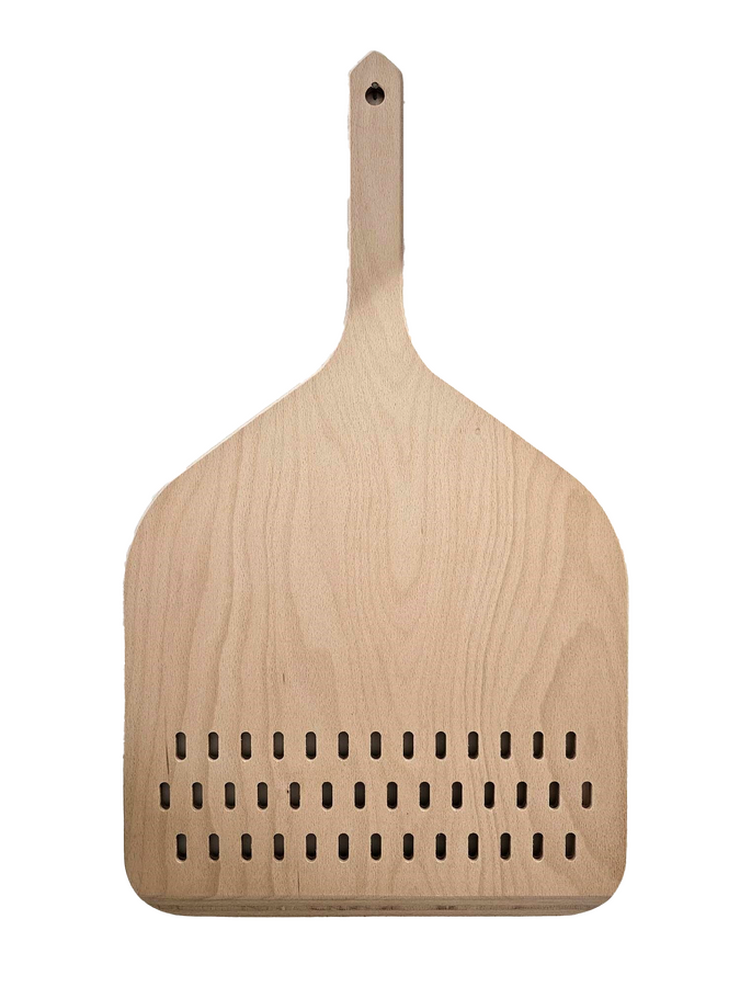 Linea Dori 14" Beech Wood Perforated Pizza Peel with Short Handle, 24” Total Length