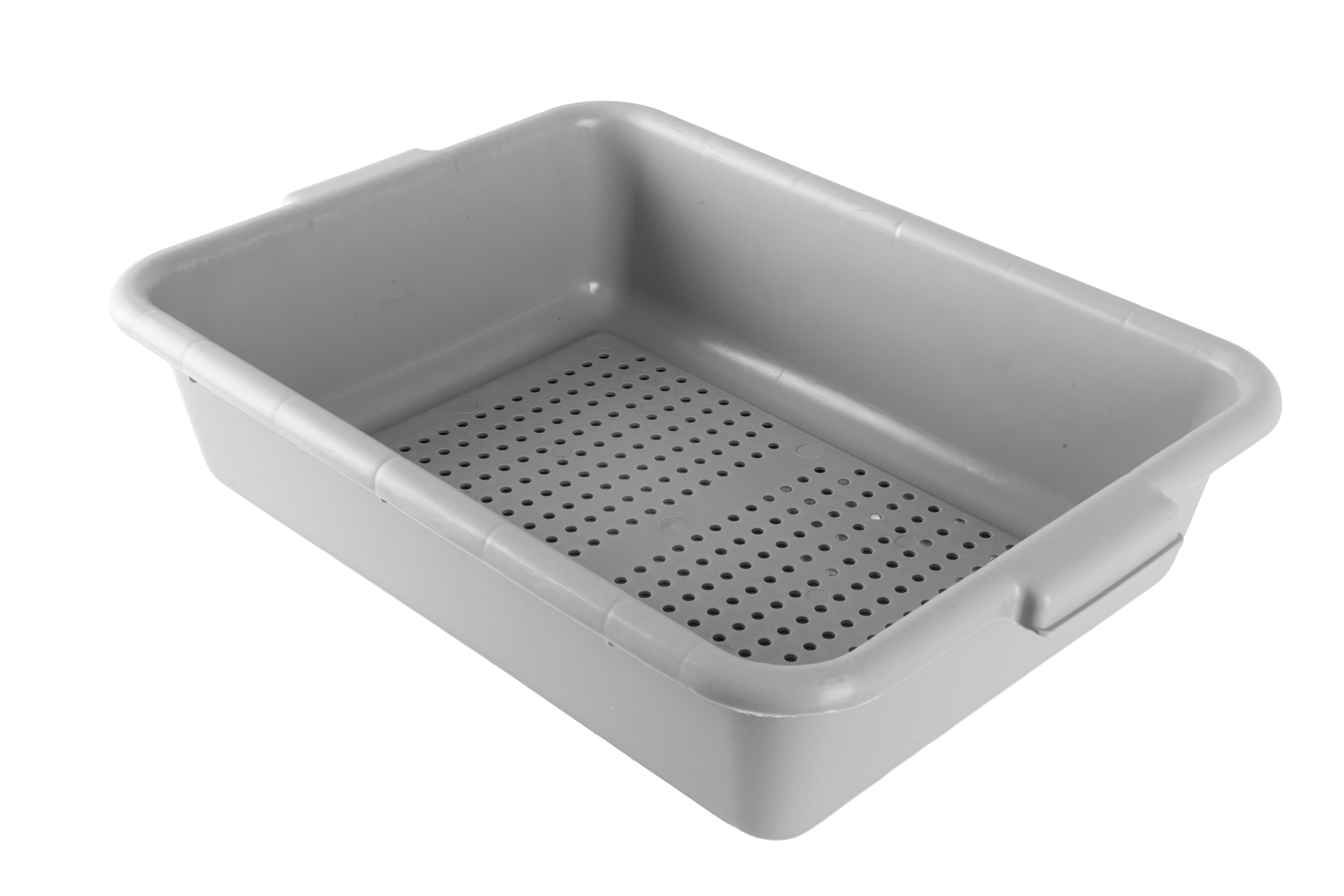 Omcan 21.5" x 15.5" x 5" Standard Polypropylene Perforated Bus Bo — Color: Gray