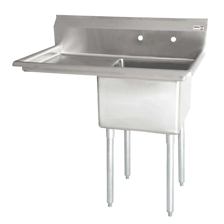 Omcan 18-gauge stainless steel One Tub Sink with Corner Drain and Left Drainboard