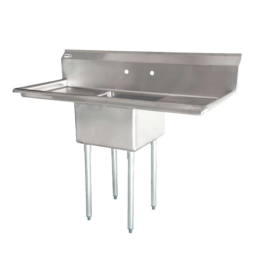 Omcan 18-gauge stainless steel One Tub Sink with Corner Drain and Two Drainboards