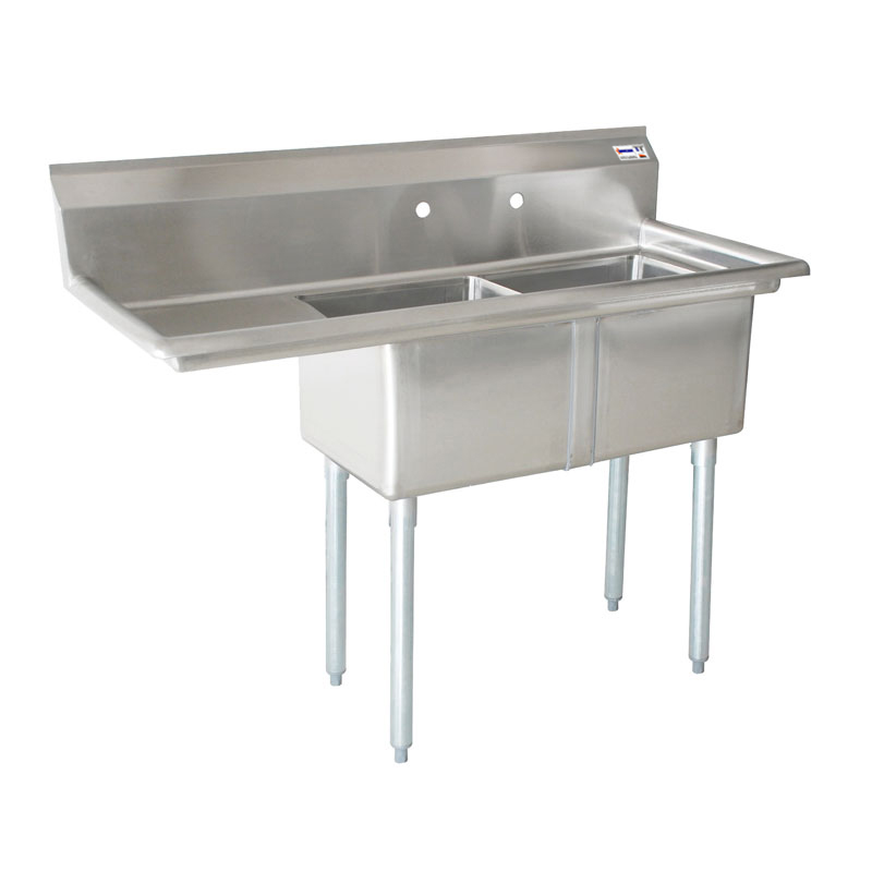 Omcan 18-gauge stainless steel Two Tub Sink with Corner Drain and Left Drainboard