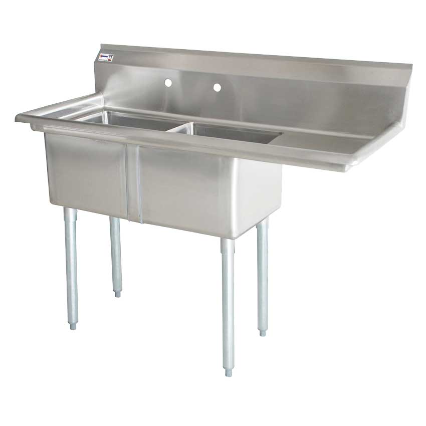 Omcan 18-gauge stainless steel Two Tub Sink with Corner Drain and Right Drainboard