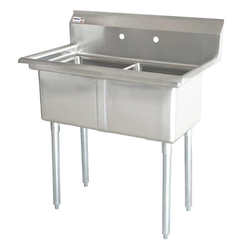 Omcan 18-gauge stainless steel Two Tub Sink with Corner Drain Without Drainboard
