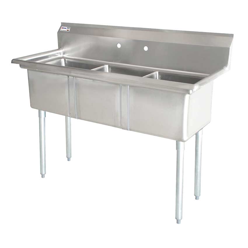 Omcan 18-gauge stainless steel Three Tub Sink with Center Drain Without Drainboard