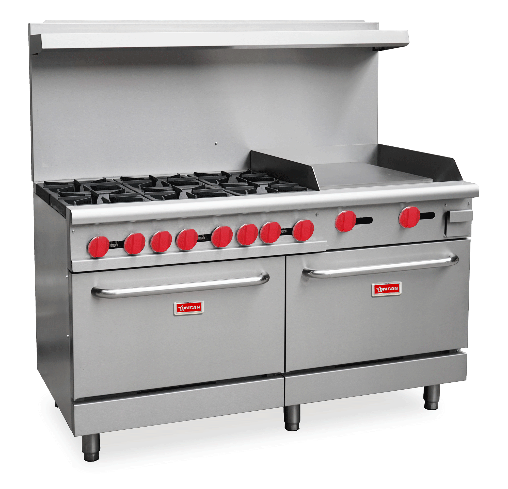 Omcan 60" Commercial Range with 6 Burners, 24" Griddle and 2 Standard Ovens 282,000 BTU