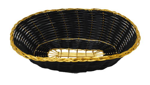Omcan Long Oval Black Woven Basket with Golden Trim