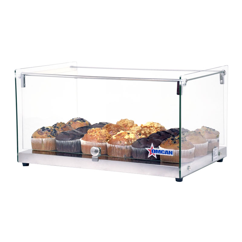 Omcan Countertop Food Display Case with Square Front Glass and capacity