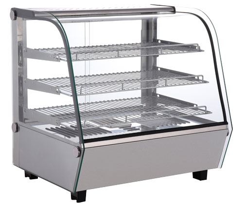 Omcan Countertop Display Warmer, 3 Shelves, Front Curved Glass, Full-Service, . ( ) Capacity