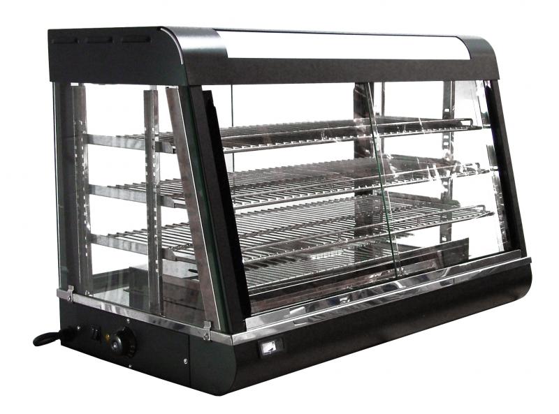Omcan Countertop Display Warmer, 3 Shelves, Sliding Doors, Self/Full-Service, 1500 W
