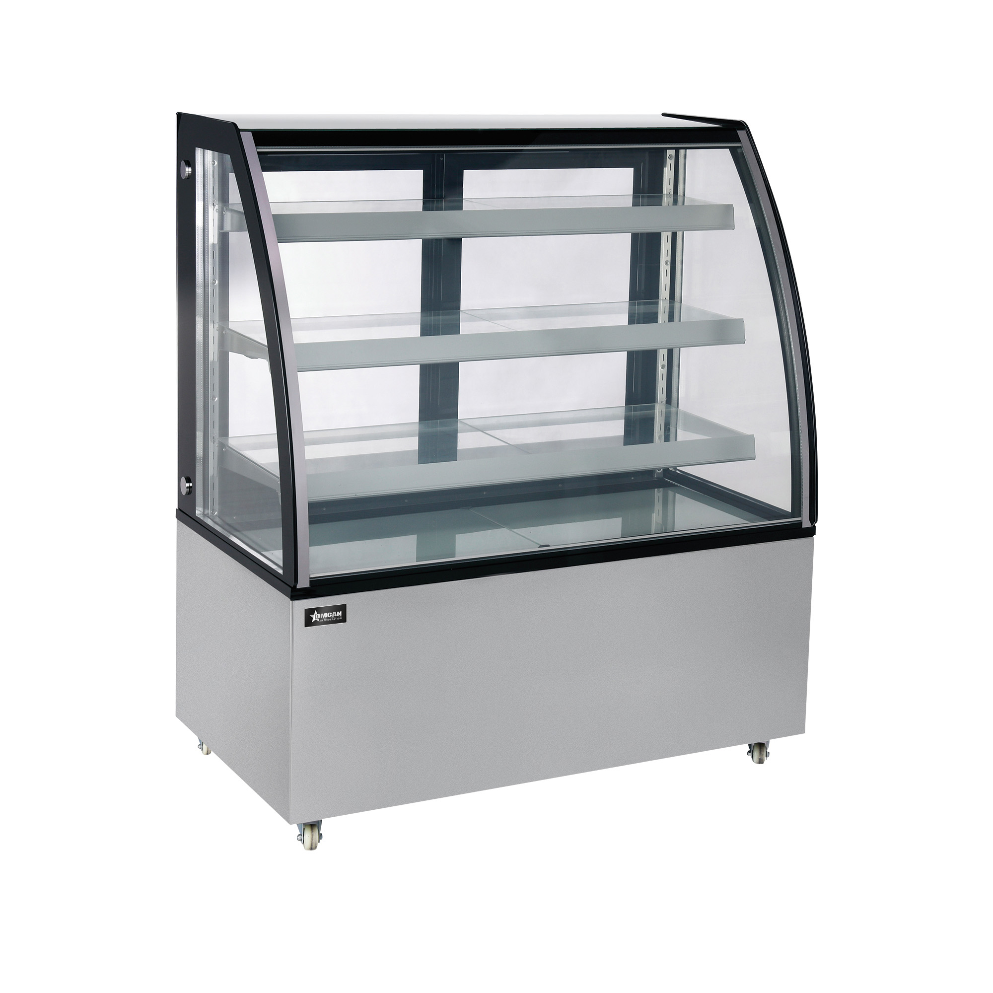 Omcan Three (3) Shelf Curved Glass Floor Refrigerated Showcase, . ( ), Stainless Steel